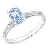 0.92ct Round Blue Topaz and Diamond Ring with sidestones in UK Hallmarked 9ct White Gold